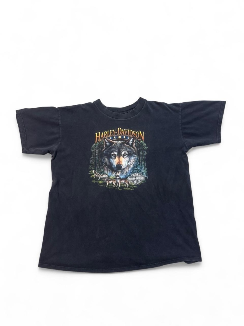 Vintage 1998 Harley Davidson Wolfpack tee Danbury Connecticut black L mens read